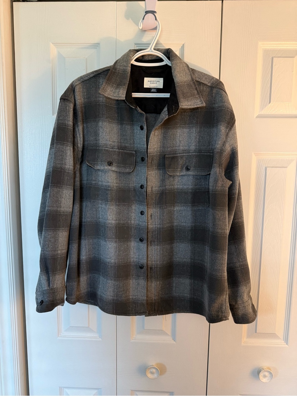 American Eagle Outfitters Gray Plaid Lightweight Shirt Jacket